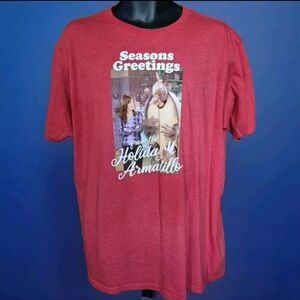 Friends Mens XL Seasons Greetings From the Holiday Armadillo Red Heather TShirt